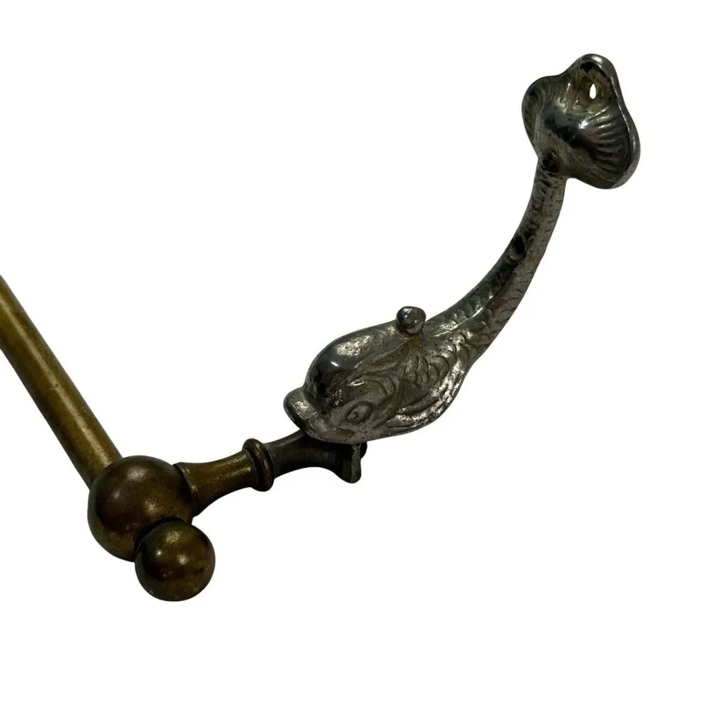 Vintage Koi Fish Dolphin Heraldic Brass Towel Bar Rack Holder MCM 14.5W